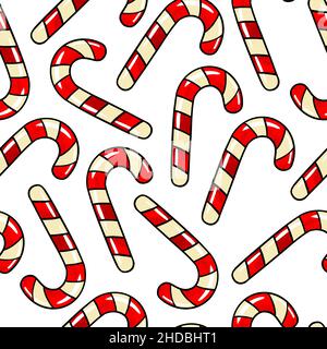 Seamless raster pattern candy lollipop red candy cane with white stripes on white isolated background. High quality illustration Stock Photo