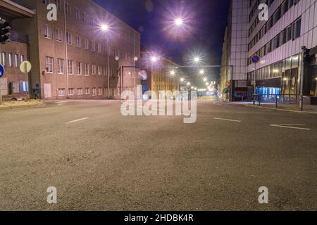 Turku, Finland - August 5, 2021: Night view on one of the main street in Turku. Stock Photo