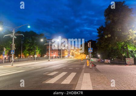 Turku, Finland - August 5, 2021: Night view on street in city center of Turku. Stock Photo