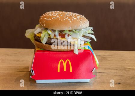 Turku, Finland - August 6, 2021: McDonald McFeast burger. Stock Photo