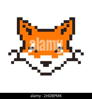 Fox head in pixel art style. Wild animal vector illustration. isolated cartoon Stock Vector