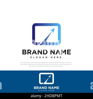 Vector box and up arrow logo combination. Unique packages, symbols, shipping and flight design templates. Stock Vector