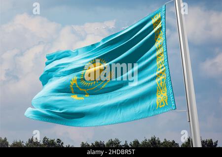 flag of kazakhstan Mass protests in Kazakhstan. flag of kazakhstan Stock Photo