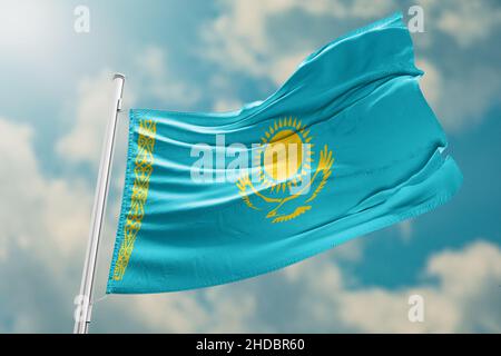 flag of kazakhstan Mass protests in Kazakhstan. flag of kazakhstan Stock Photo