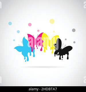 Vector group of butterfly colored cmyk print on white background. Easy editable layered vector illustration. Stock Vector