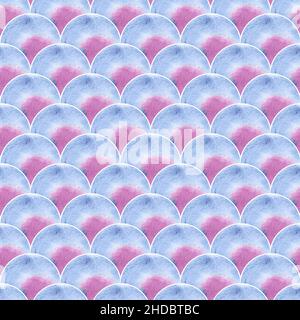 Watercolor scale wavy seamless pattern. Handmade textured background for textile, wallpaper, wrapping. Japanese traditional backdrop. Vector
