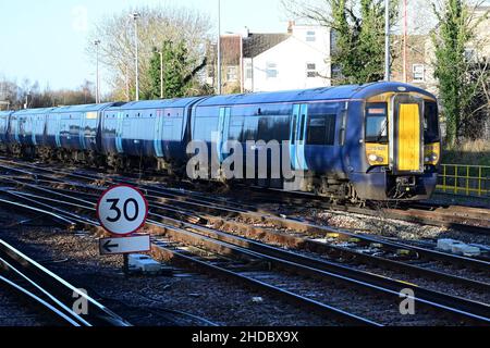 A class 375 passenger train approaching Tonbridge station on a winters morning in January 2022 in the UK. Stock Photo