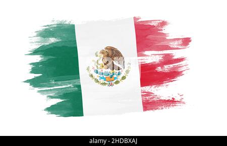 Mexico flag brush stroke, national flag on white background Stock Photo