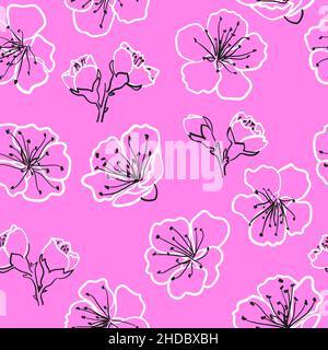 Blooming sakura seamless pattern Hand drawn cherry Stock Vector