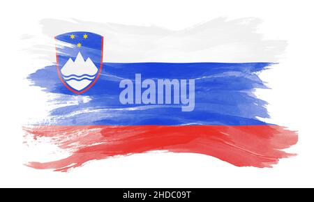 Slovenia flag brush stroke, national flag on white background Stock ...