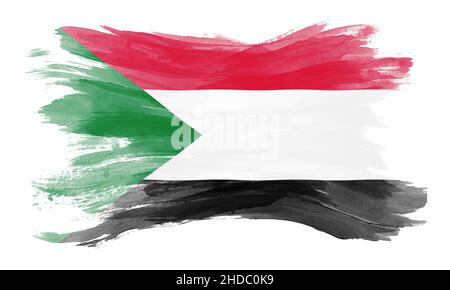 Sudan flag brush stroke, national flag on white background Stock Photo