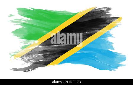 Tanzania flag brush stroke, national flag on white background Stock Photo