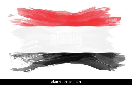 Flag of yemen on white stroke brush background Stock Photo - Alamy
