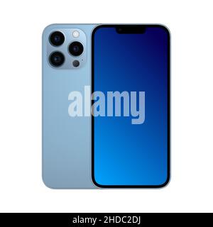 Isolated Smartphone 13 Pro Mockup. Realistic 3d Design on White Background. Three Cameras. Front and Back View. Vector illustration Stock Vector