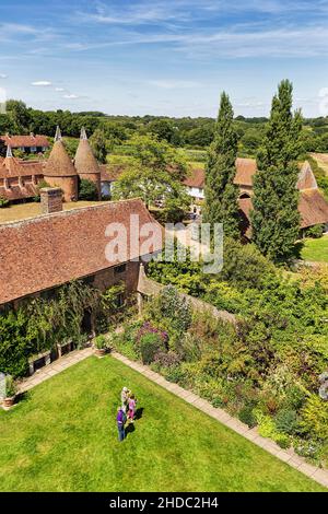 View of the Gardens from the Tower, Sissinghurst Castle and Garden, Cranbrook, Kent, England, United Kingdom Stock Photo