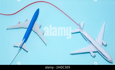 Airplane model, airplane in flight, travel concept. Passenger plane Stock Photo