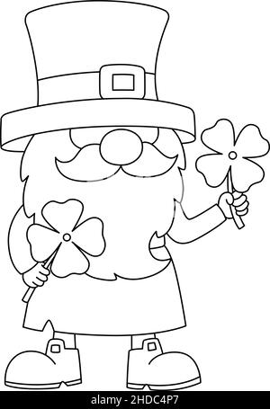St. Patricks Day Gnome Coloring Page for Kids Stock Vector