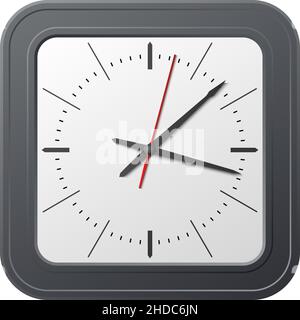 Clock in square frame. Realistic wall decoration in modern style Stock Vector