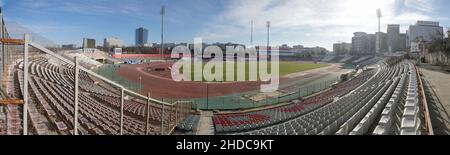 Bucharest, Romania - January 5, 2022: Panorama made from multiple images combined with the Dinamo Stadium in Bucharest. Stock Photo