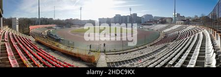 Bucharest, Romania - January 5, 2022: Panorama made from multiple images combined with the Dinamo Stadium in Bucharest. Stock Photo