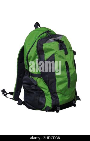 Green travel nylon backpack isolated on white Stock Photo
