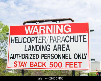 Warning Sign for helicopter operations Stock Photo