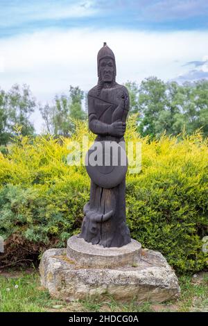 Bodrogkeresztur, Hungary - May 10, 2020: Seven leader memorial park in Bodrogkeresztur, Hungary. Two meter high wooden sculptures of Hungarian heroes Stock Photo