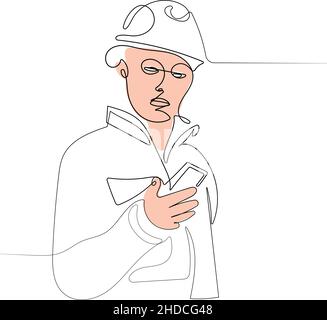 Continuous line drawing of a female industrial Stock Vector