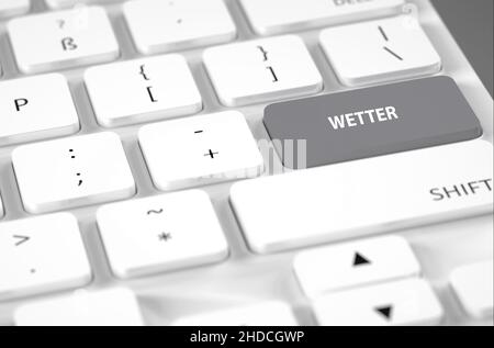 Weisse Computertastatur, belegte Sondertaste, Aufschrift, Wetter Stock Photo