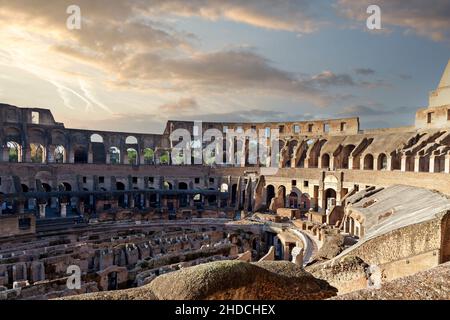 Colosseum of Rome, Italy, the most emblematic and prestigious ancient landmark of Rome, built by emperors Vespasian and Titus in 1st c. AD. Stock Photo