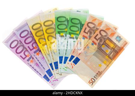 Geldscheine der europäischen Union, Euro, 50,100,200,500, Stock Photo