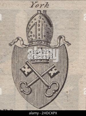 antique 18th century engraving heraldy coat of arms, crest,  English Archbishop of York by Woodman & Mutlow fc russel co circa 1780s Source: original engravings from  the annual almanach book. Stock Photo