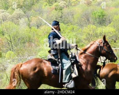 American Civil War reenactment is an effort to recreate the appearance of a particular battle with the American Civil War by by hobbyists Stock Photo