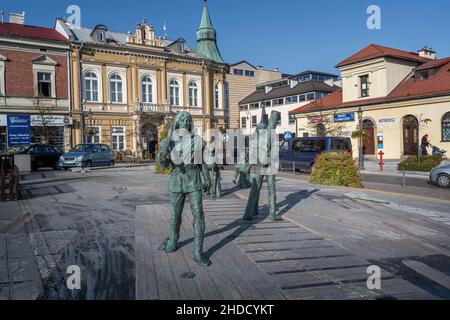 Miners Sculpture Upper Market Square - designed by Marek Maslaniec, 2015 - Wieliczka, Poland Stock Photo