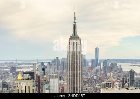 Manhattan, New York, Cityscape. Famous Buildings, Towers and Skyscrapers. Beautiful View from Above in one of the most Popular Skylines Stock Photo