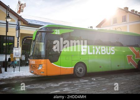 Zakopane, Poland - December 28, 2021: Flixbus at Zakopane Bus Station on December 28,2021. Stock Photo