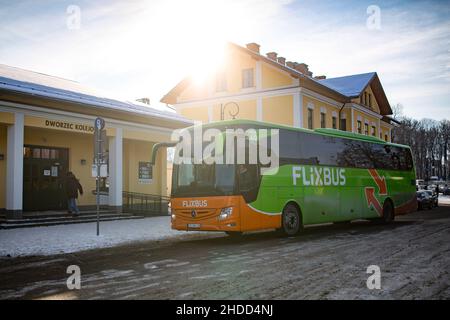 Zakopane, Poland - December 28, 2021: Flixbus at Zakopane Bus Station on December 28,2021. Stock Photo