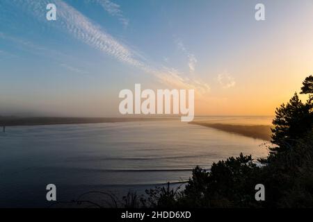 Sunset over Pacific Ocean & Yaquina Bay; south of Newport; Oregon; USA Stock Photo