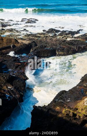 Devils Churn & Spouting Horn; Pacific Ocean; south of Yachats; Oregon, USA. Stock Photo