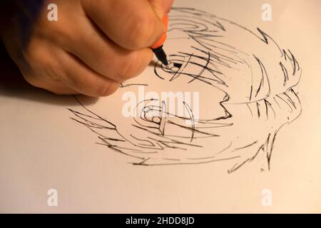 How to draw anime character drawing with a pen