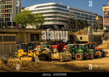 STUTTGART,GERMANY - APRIL 21,2020:Mailaender Platz This is a part of a big construction site in front of the modern shopping mall Milaneo..The site is