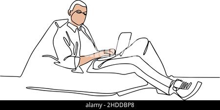 Young man using laptop on sofa at home Stock Vector