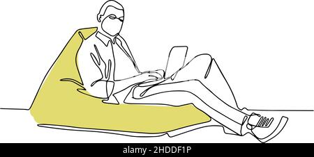Young man using laptop on sofa at home Stock Vector