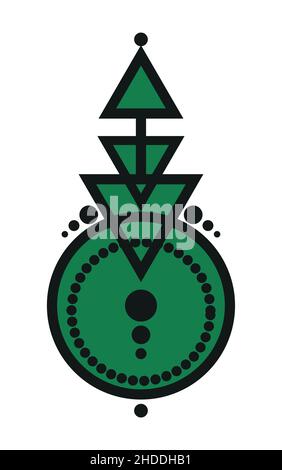 abstract Geometric Tattoo, magic logo design, astrology, alchemy, boho style. Black and green mystic sign with geometric shapes. Vector illustration Stock Vector