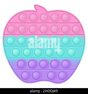 Popit figure apple as a fashionable silicon toy for fidgets. Addictive anti stress toy in pastel colors. Bubble anxiety developing vibrant pop it toys Stock Vector