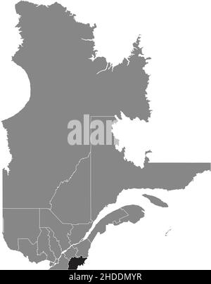 Black flat blank highlighted location map of the ESTRIE Region inside gray administrative map of the Canadian province of Quebec, Canada Stock Vector