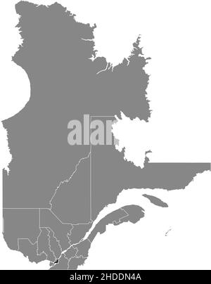 Black flat blank highlighted location map of the MONTREAL Region inside gray administrative map of the Canadian province of Quebec, Canada Stock Vector