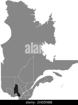 Black flat blank highlighted location map of the LAURENTIDES Region inside gray administrative map of the Canadian province of Quebec, Canada Stock Vector