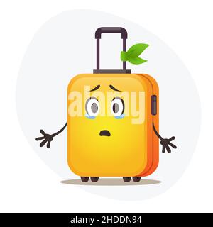 Big yellow plastic suitcase on wheels frustrate that can't travel in pandemic period Stock Vector