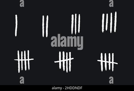 Prison wall counting lines vector. Tally marks - slashed lines isolated vector collection. Stock Vector
